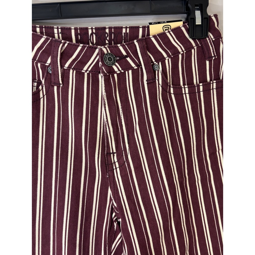 Rock & Roll Denim High Rise Flare Jeans Burgundy Stripe Stretch Denim 27x34 - Picture 2 of 9